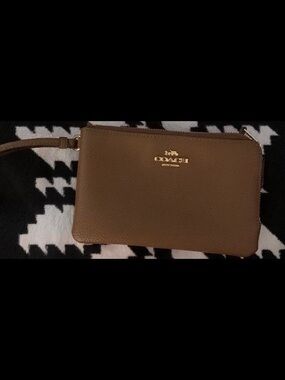 Coach Brown Leather Wristlet with Gold Logo